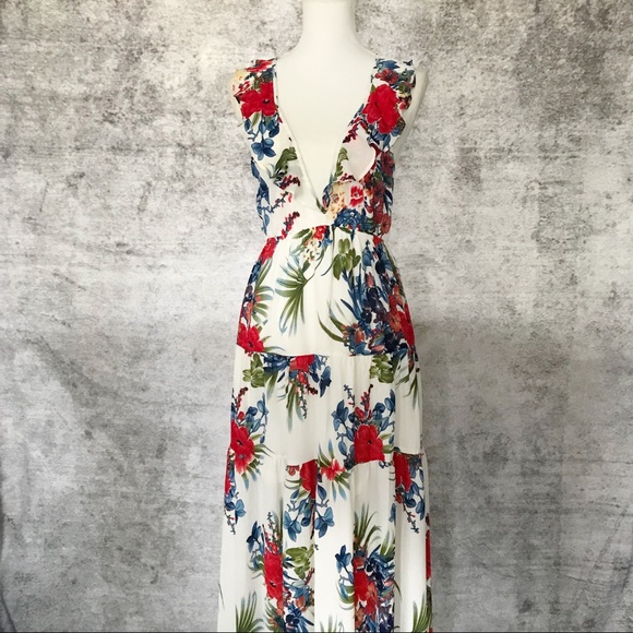 Floral Plunging Ruffle V-Neck Maxi - Picture 2 of 7